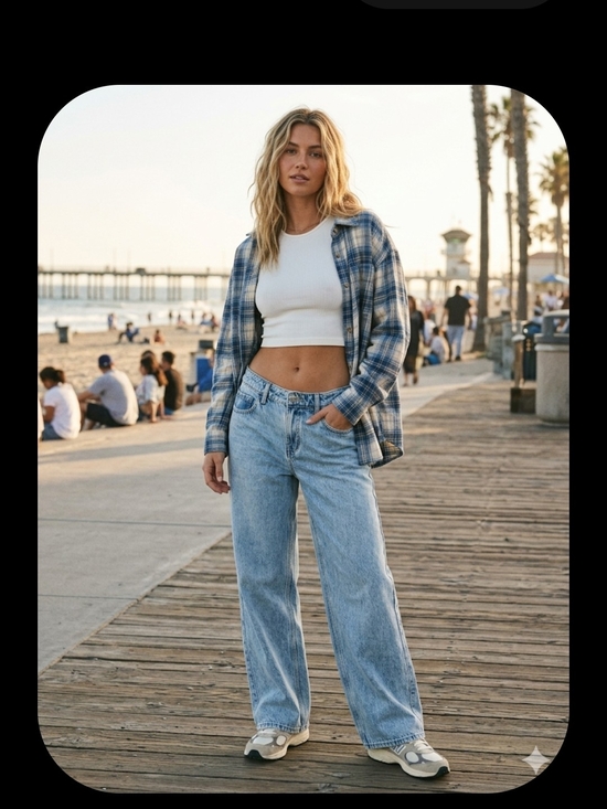 Hollister Denim - NEW! HOLLISTER Wome's Baggy Low-Rise Wide-Leg Jeans In Blue Ligth Wash Sz 6R/W28